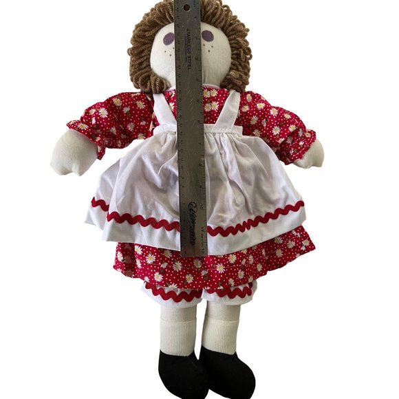 New Cloth Rag Doll Handmade with Hand Sewn Dress and Brown Yarn Hair 19" - Picture 6 of 6